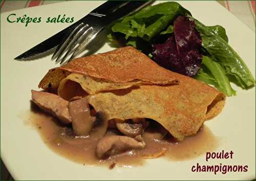 Crêpes à la farine de pois chiches, au poulet et aux champignons, sans gluten et sans lactose