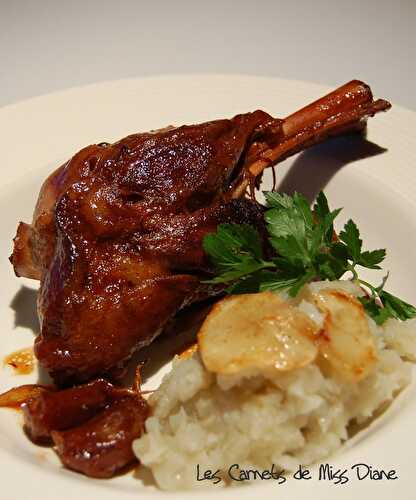 Jarret ou souris d'agneau confit au vin rouge, sans gluten et sans lactose