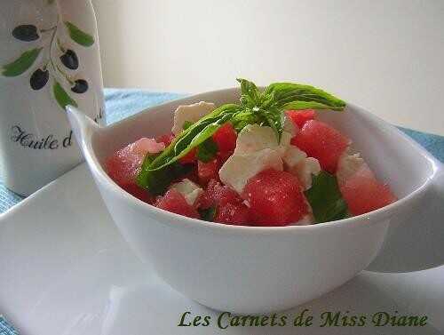 Melon d'eau et fromage féta en salade, sans gluten