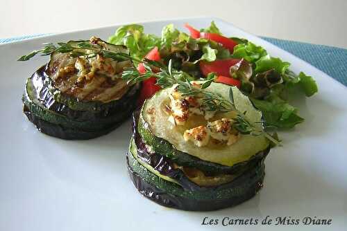 Millefeuilles d'aubergines et de courgettes au chèvre, sans gluten