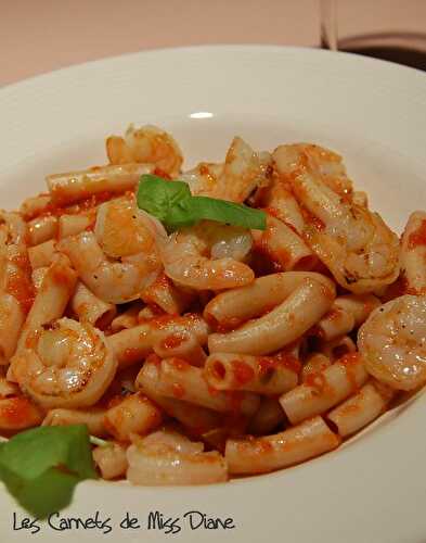 Penne all'arrabbiata aux crevettes, sans gluten