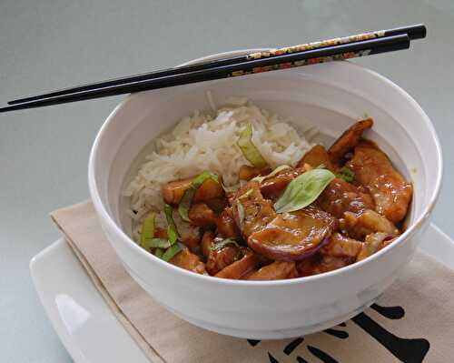 Porc et aubergine sautés à la chinoise, sans gluten et sans lactose