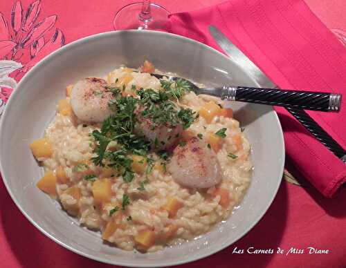 Risotto à la courge "butterkin" et pétoncles à la cajun, sans gluten et sans lactose