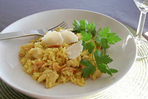 Risotto au poulet, aux champignons et aux noix de cajou, sans gluten