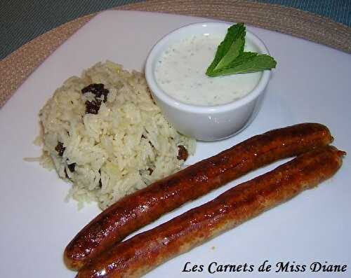 Riz au safran et à la lime et raita pour accompagner nos Merguez