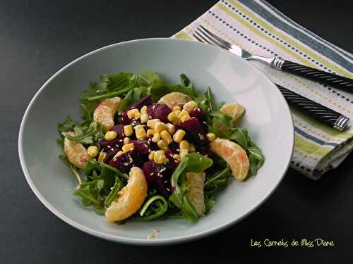 Salade de roquette, betteraves et clémentines, sans gluten et sans lactose