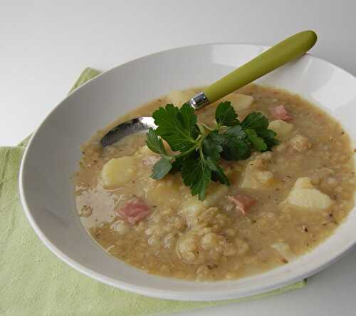 Soupe aux lentilles et jambon, sans gluten et sans lactose