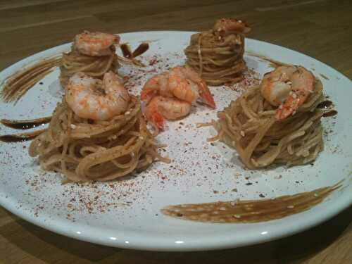 Pâtes au tarama et aux crevettes sautées