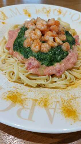 Linguine sur son lit de crevettes épinards, sauce ricotta