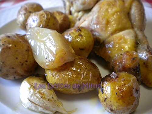 Coquelets et pommes grenailles au four