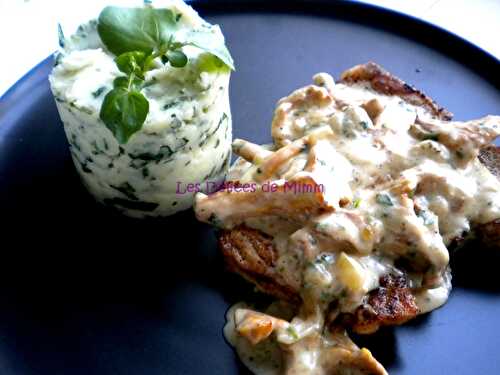 Côte de veau aux girolles et purée au cresson