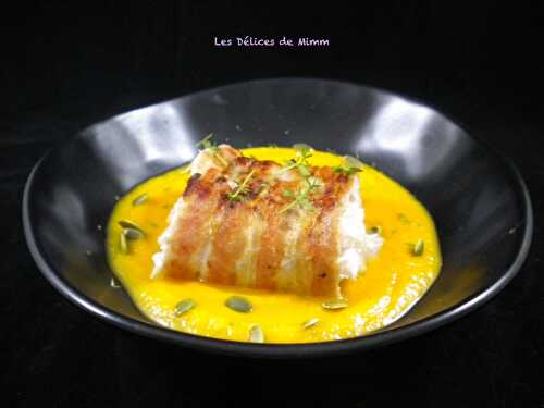 Dos de cabillaud en croûte de lard et purée de butternut