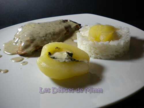 Escalope de dinde entre poire et Roquefort