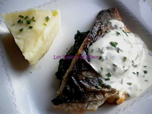 Filet de bar sur lit d’épinards et sauce crémeuse au citron et la ciboulette