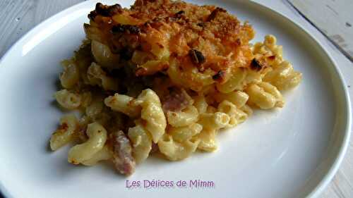 Gratin de coquillettes aux lardons et au cheddar