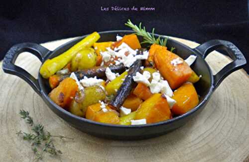 Légumes d’automne confits au four à la feta et au sirop d’érable