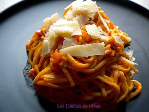 Pâtes sauce tomates, pancetta et mascarpone - Les Délices de Mimm