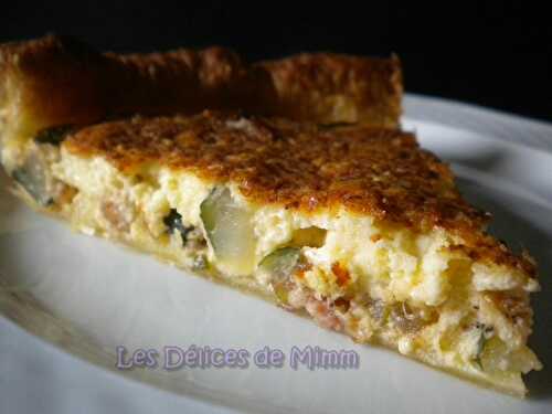 Quiche courgettes, lardons et ail confit