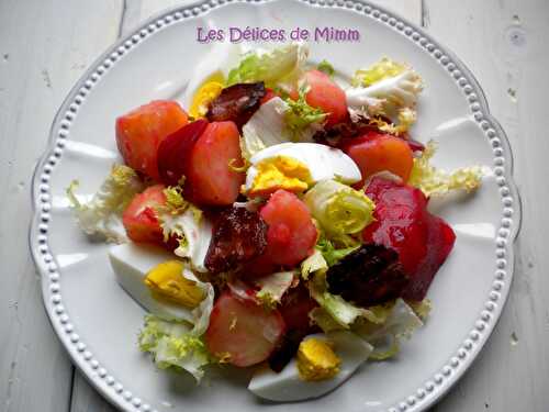 Salade chaude de pommes de terre, betteraves, œufs, lardons…
