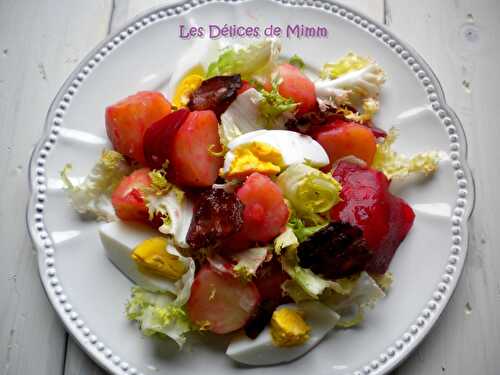 Salade chaude de pommes de terre, betteraves, œufs, lardons…