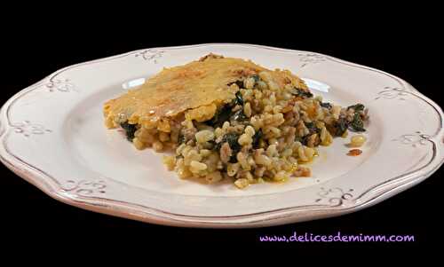 Gratin de blé à la viande et aux épinards