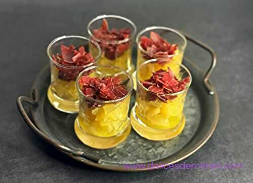 Petite verrine pomme verte, calvados et viande des Grisons