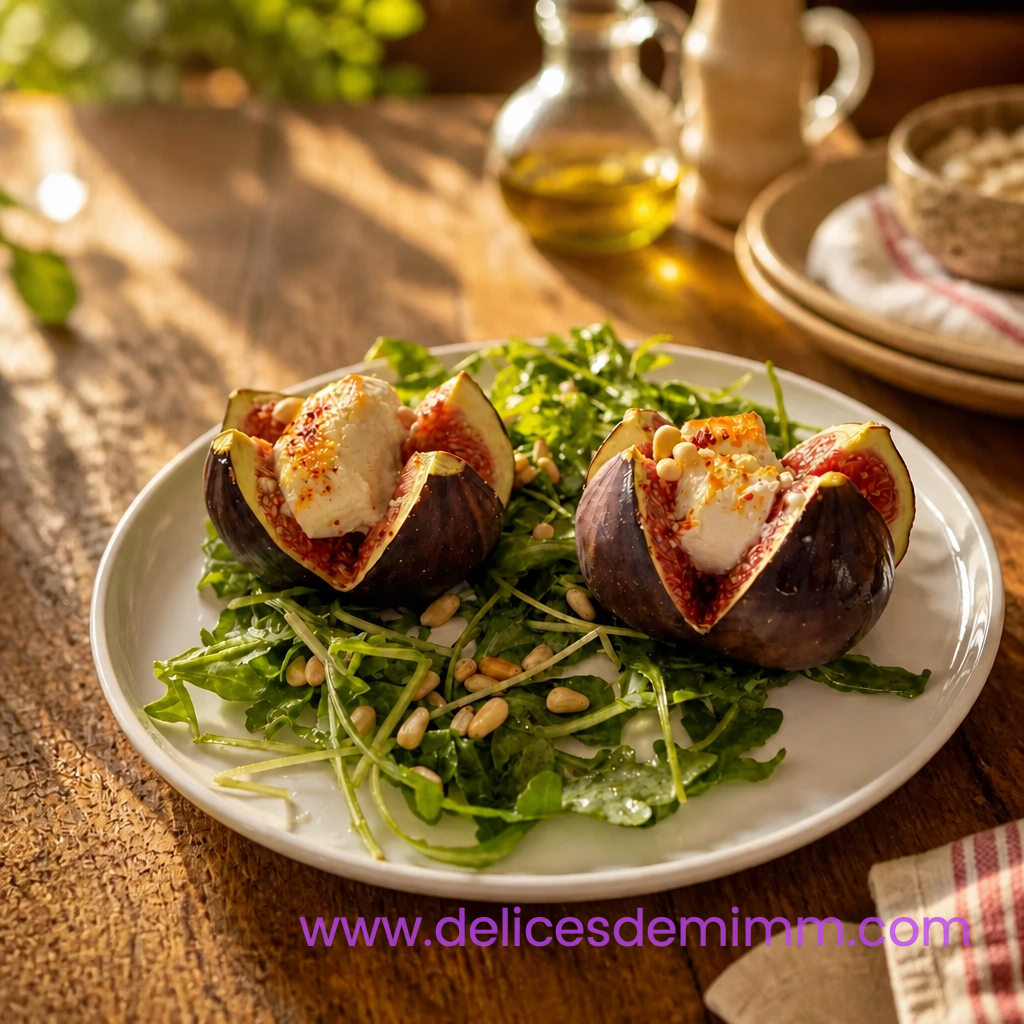 Salade de figues rôties au chèvre et au miel