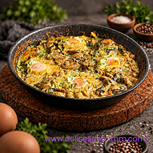 Chakchouka crémeuse aux champignons et aux épinards