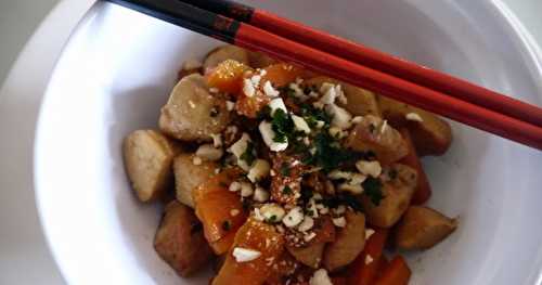 Emincé de poulet au miel, amandes et  carottes