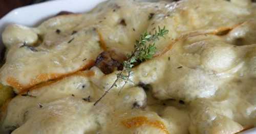 Gratin de choux de Bruxelles, marrons et fromage à raclette