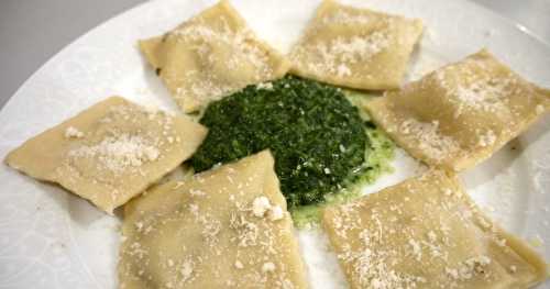 Raviolis maison, épinards chèvre-frais