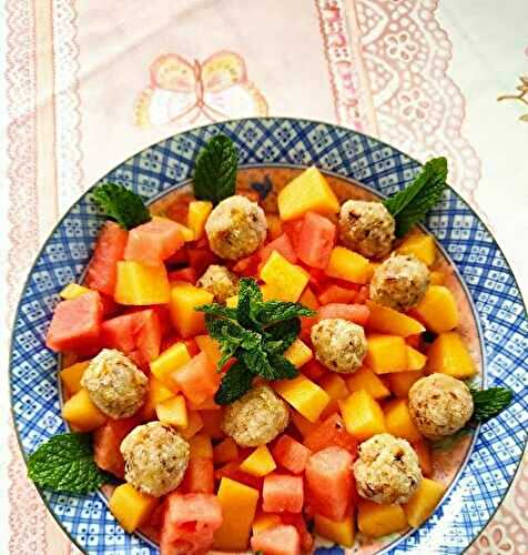 Salade melon, pastèque et billes de coco