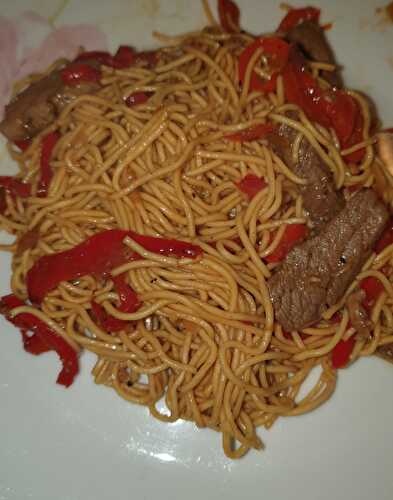 WOK DE NOUILLES 🍜 CHINOISES AU BOEUF AUX 2 POIVRES & POIVRONS    WW8SP💙💜/PART