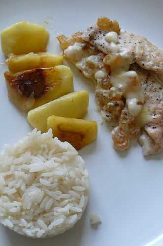 Aiguillettes de poulet aux pommes et raisins secs