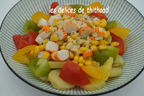 Crudités au surimi sur lit de pommes de terre de Noirmoutier