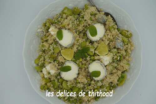 Taboulé de quinoa aux petits pois, fèves et chèvre