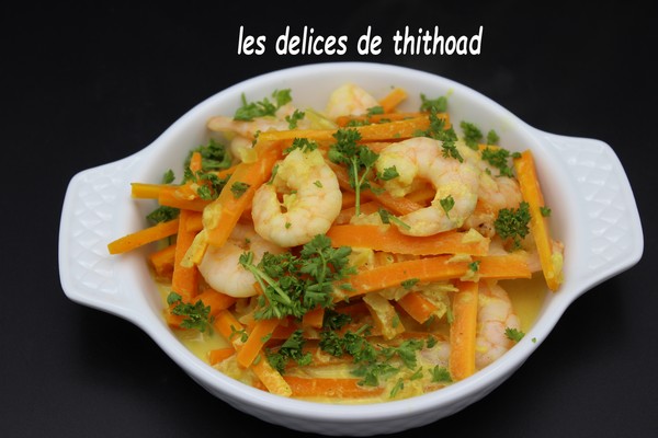 Crevettes et carottes au lait de coco