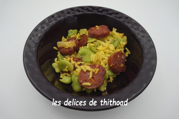 Fèves mijotées au chorizo et riz complet