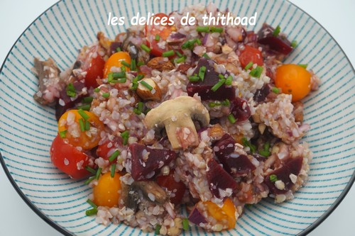 Salade de betterave, sarrasin et oignon rouge