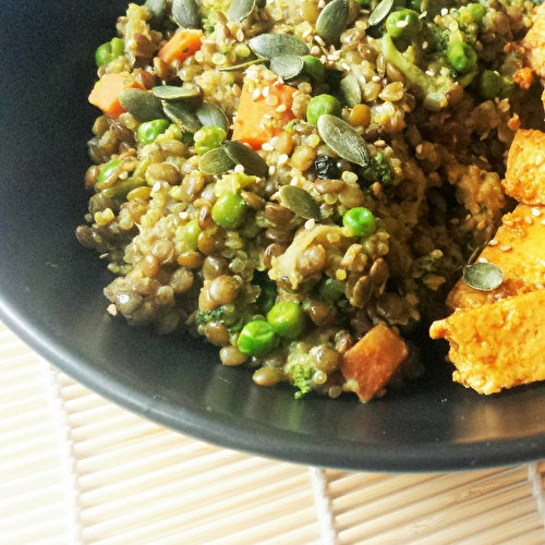 One pot de lentilles, petits légumes et quinoa