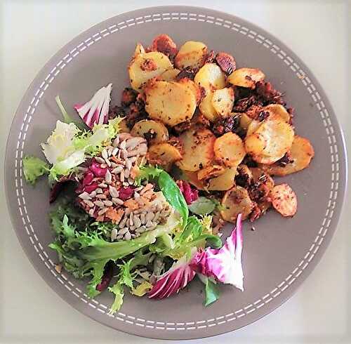 Patates rôties (et recyclage de steak végétal indus’-sous vide-pas très bon)