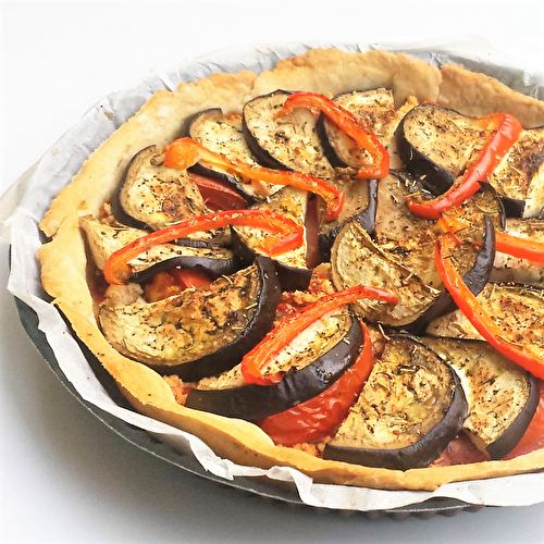 Tarte à l’aubergine & tofu au pesto