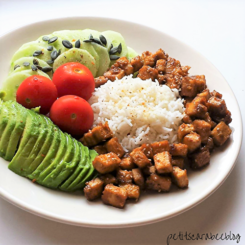 Tofu caramélisé, purée de cacahuète et graines de sésame {express et sans gluten}