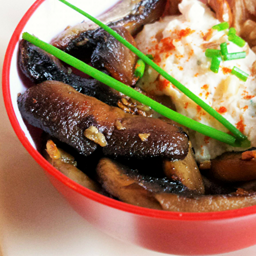 Verrine champignons poêlés, fromage frais et noix {végétalien}