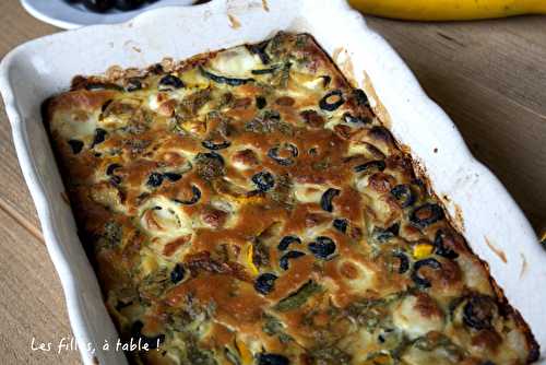 Clafoutis de courgettes au chèvre et aux olives noires