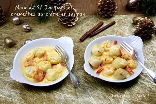 Noix de Saint-Jacques et crevettes au cidre et safran