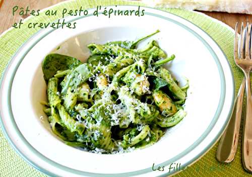 Pâtes au pesto d’épinards et crevettes