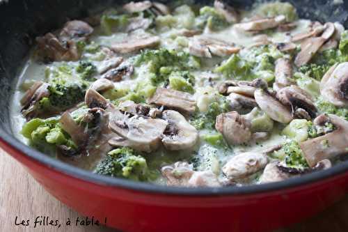 Poêlée de ravioles, brocoli et champignons