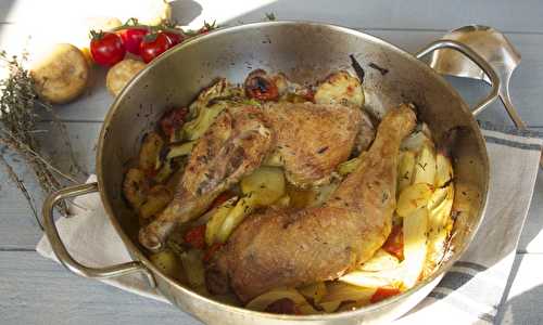 Poulet à l’italienne aux pommes de terre nouvelles, fenouils et tomates