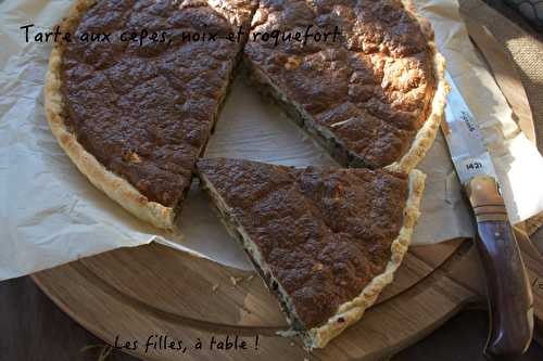 Tarte aux cèpes, noix et roquefort